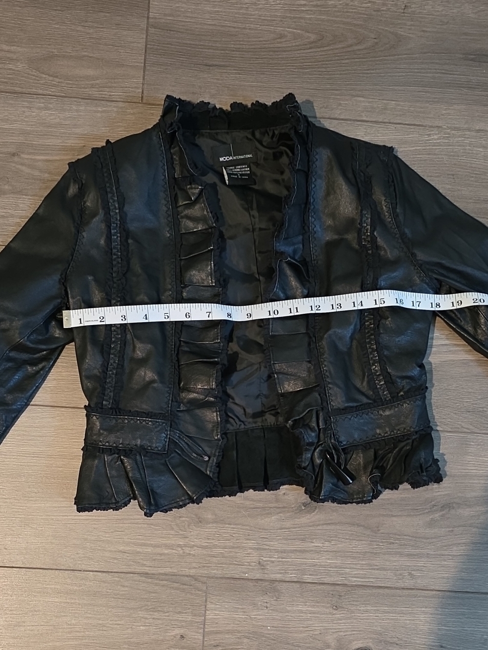 Moda International Black Ruffle-Trim Leather Jacket